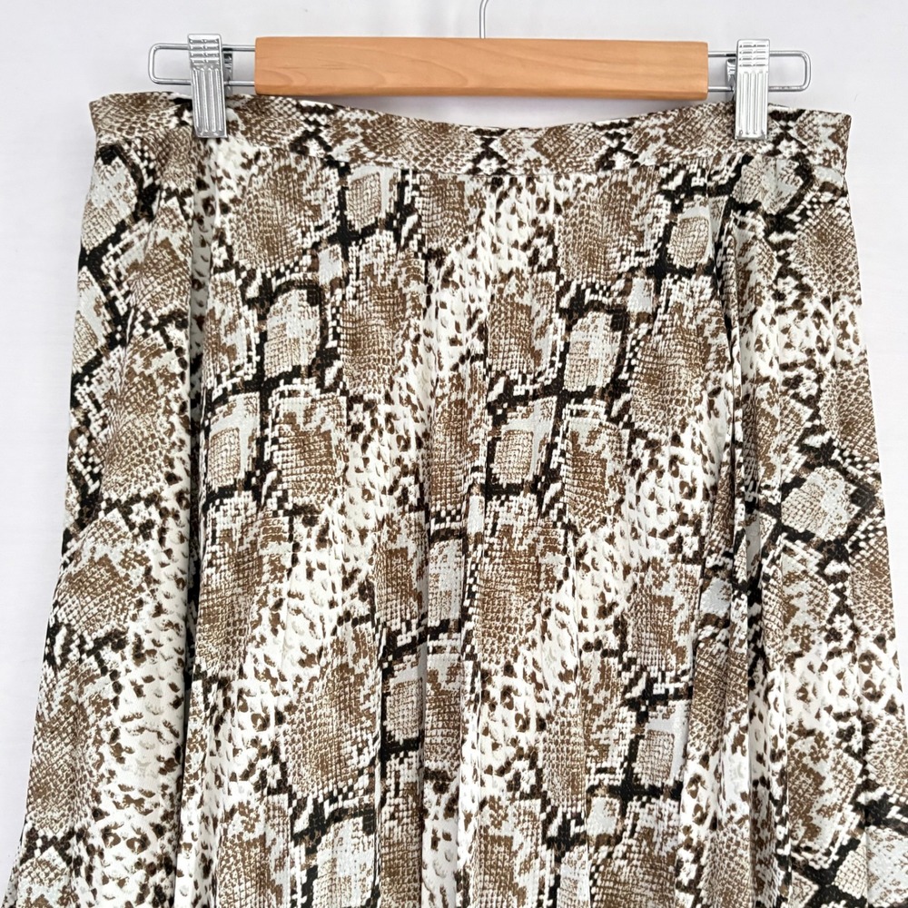 Banana Republic Snakeskin Pleated Midi Skirt Brown Animal Print Size 8 Lined - Picture 6 of 10
